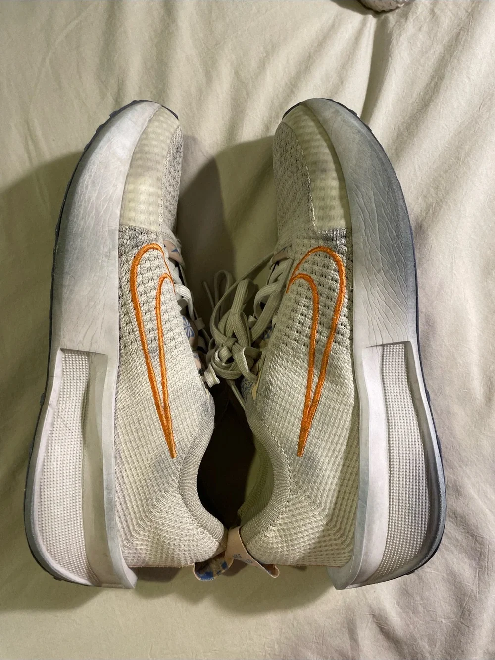 Nike Womens 9.5 Light Gray/neon green Sneakers with Orange Swoosh
